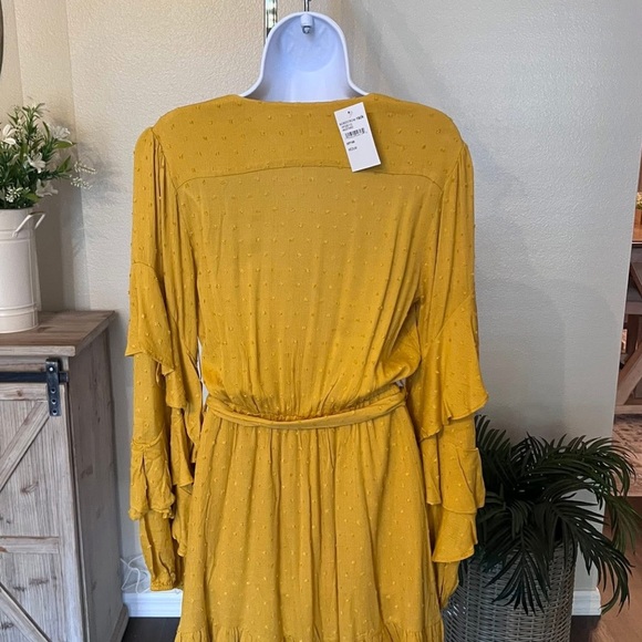 Nordstrom Mustard Long Sleeve Wrap Dress - Picture 2 of 6
